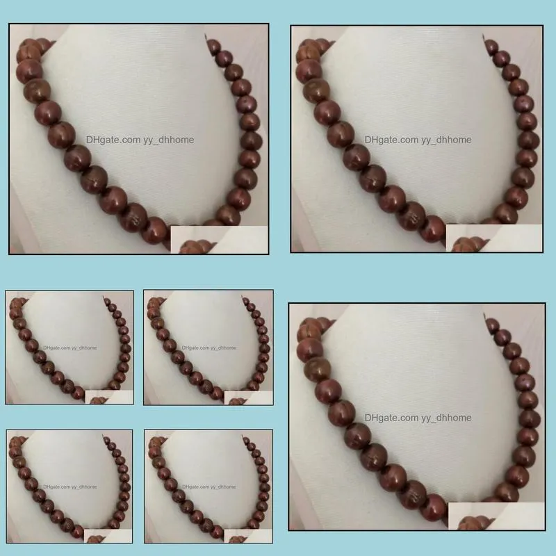 12-13mm Chocolate Colors Natural Pearl Beaded Necklace 18inch 925 Silver Clasp Women`s Gift Jewelry