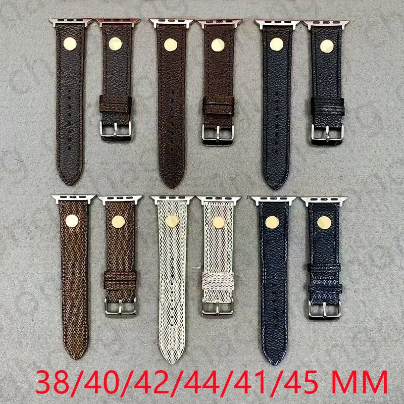 Top Designer Luxury Strap Gift Watchbands for Apple Watch Band 42mm 41mm 45mm 44mm iwatch 1 2 3 4 5 6 7 bands Leather Bracelet Fashion Wristband Rivet Stripes watchband