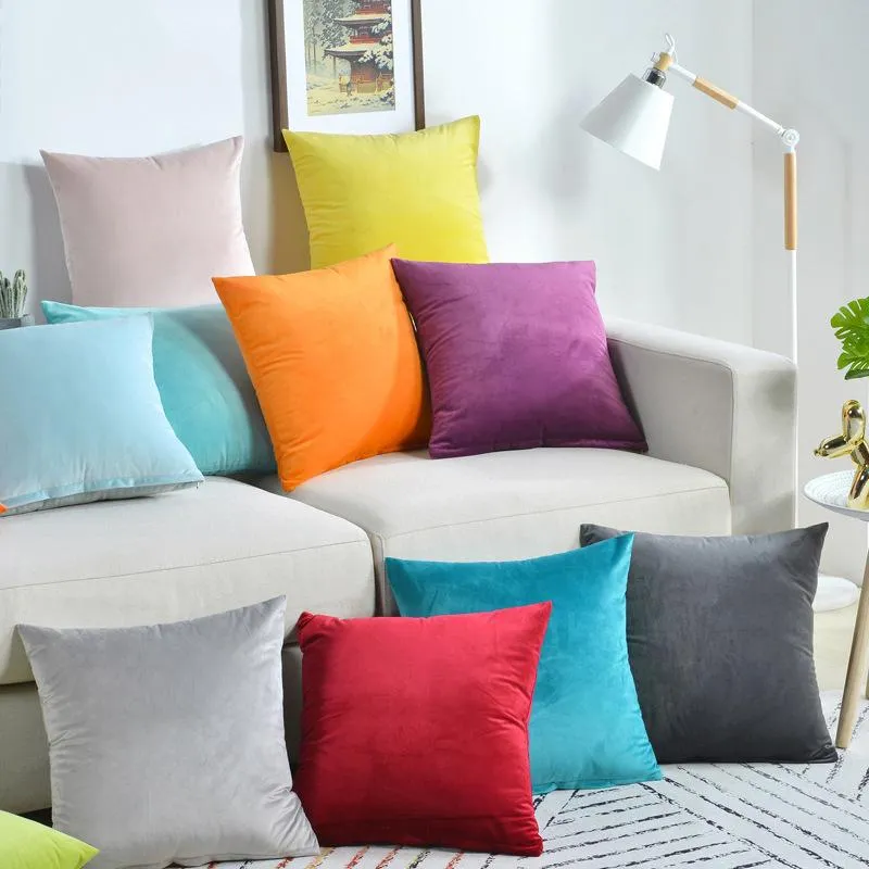 Modische Farben, Samtstoff, weicher Kissenbezug, dekorative Kissen für Sofa, Sitzkissen, 45 x 45 cm, ohne Füllung, Kissen/Dekorativ