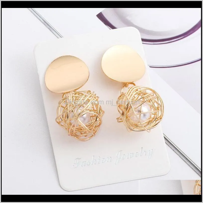 earrings fashion new woven ball pearl bird`s nest personalized earrings for women temperament exaggeration earrings gifts