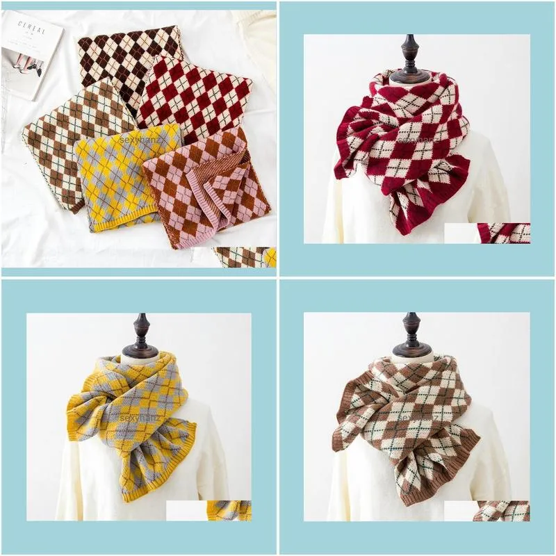 2020new autumn winterKorean thickened warm shawl retro diamond lattice knitted wool women`s scarf couple warm scarf hijab