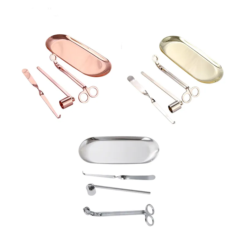 Candle Accessories Snuffer Trimmer Hook Tray Stainless Steel Wicks Holder Dipper Home Decoration Gold Silver Bronze