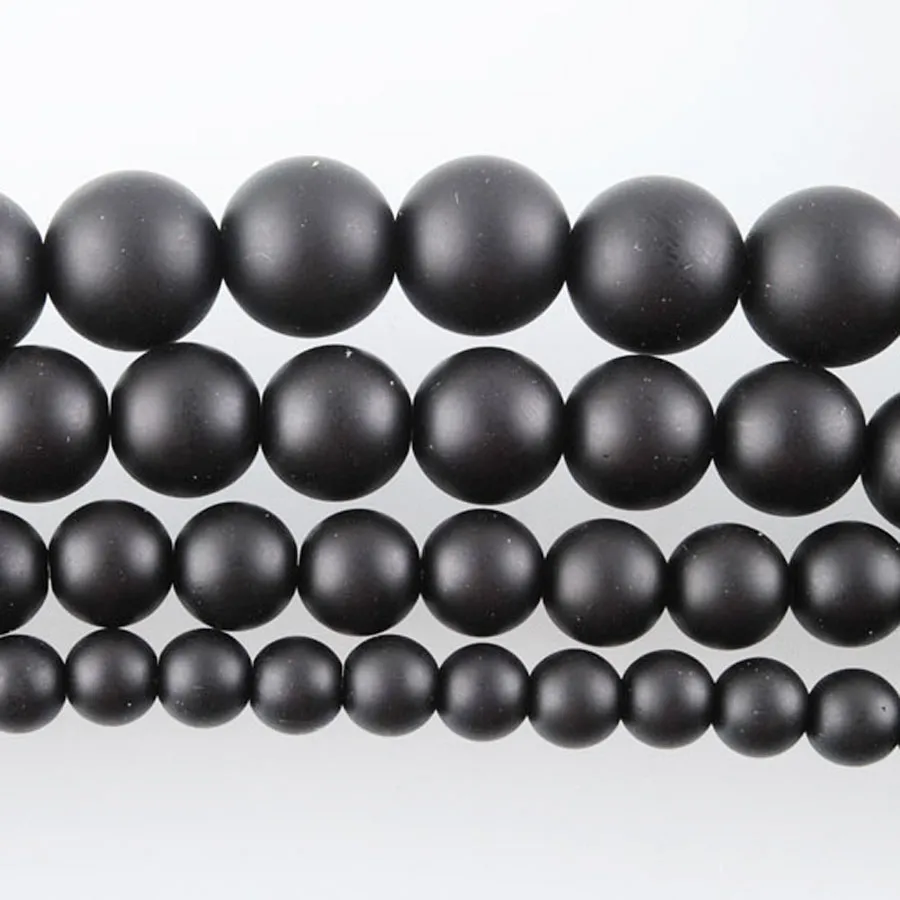 WOJIAER Natural Onyx Round Ball Stone Black Frosted Beads Loose Spacer for Jewelry Making 6 8 10 12mm 15 1/2" BY908