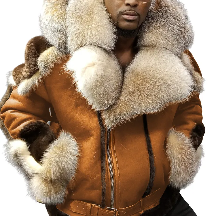 ☆DEPOUND☆FUR COLLAR PADDING COAT Men Big mink Fur collar Fur Jacket Winter long punk Coat