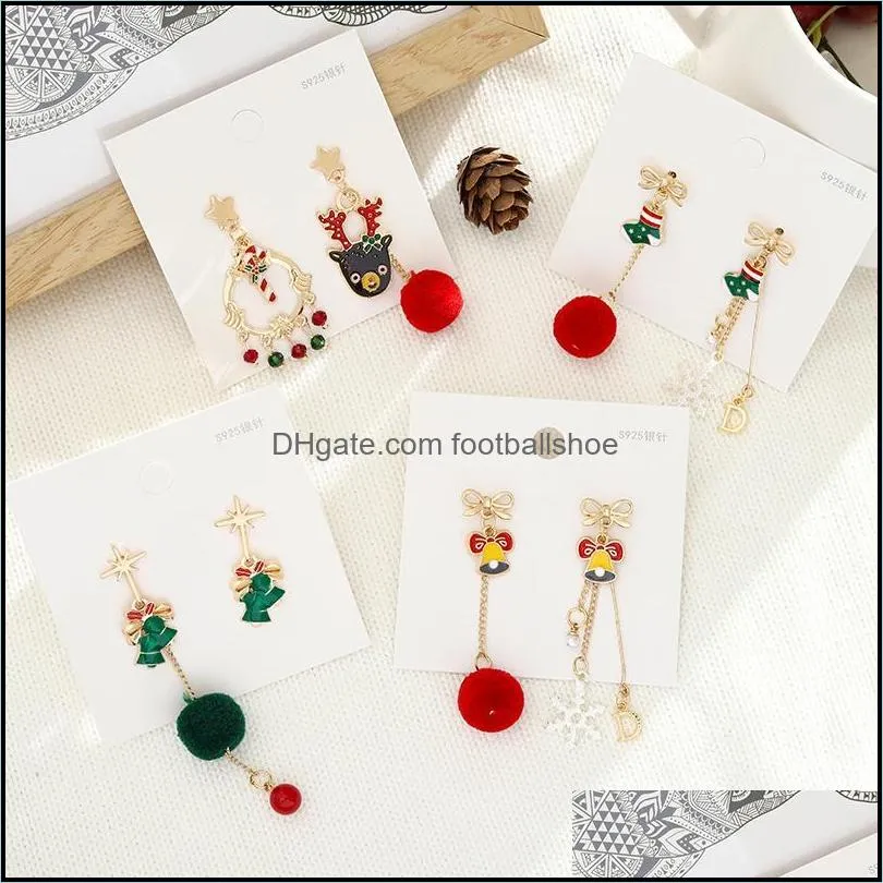 Christmas Drop Earrings Tree Elk Snowman Hairball Bells Jewelry Happy Year Gifts For Girls Dangle & Chandelier