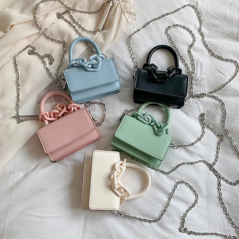 Bolsas de meninas 2022 Macaron cor pequena bolsa quadrada para mulher Moda meninas Cadeia de acrílico entre pais e filhos Bolsas de corpo transversal mini bolsa F1067