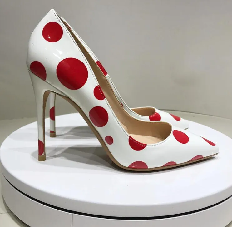 Designer Women s Luxury Red Bottoms 8 12cm High Heel Pumps EU34 45 Pointed Toe with Split Polka Dot Patent Leather