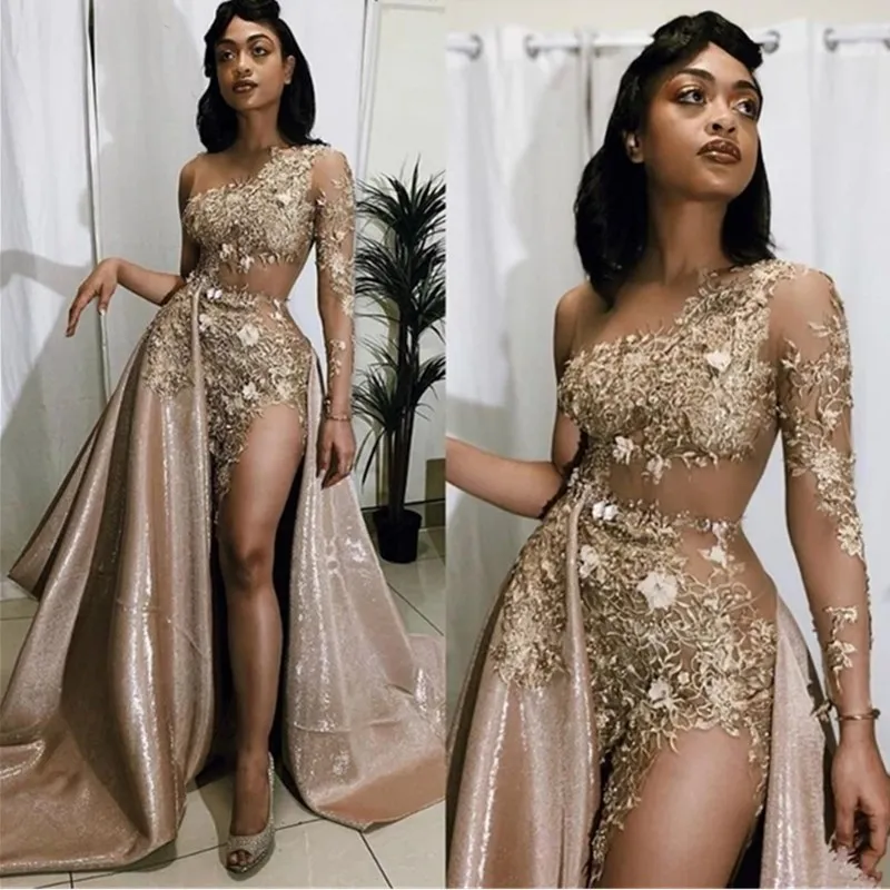 Long sleeve gold evening gowns on sale