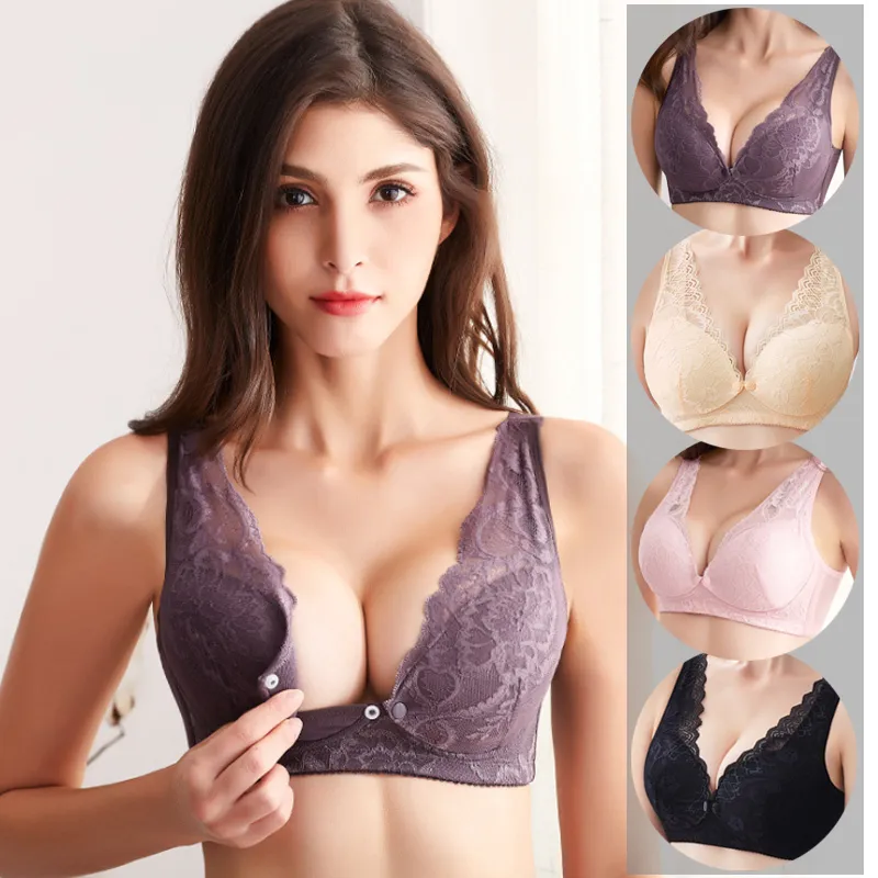 Soutien-gorge d'allaitement pour femmes enceintes Soutien-gorge d'allaitement en dentelle sans fil pour nourrir les femmes de grossesse Soutien-gorge Plus Taille D E Vêtements de maternité 210318