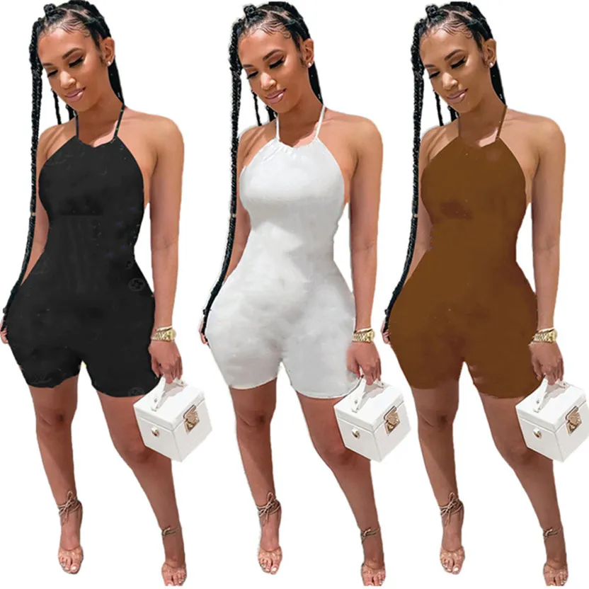 New Women shorts Jumpsuits plus size Beautiful backless Rompers sleeveless bodysuits Casual skinny Overalls Summer clothes white black brown letter leggings 4682