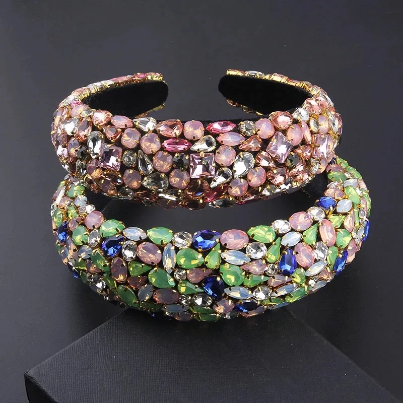 Baroque Gorgeous Full Diamante Padded Headbands Luxury Crystal Hairbands For Women Rhinestone Tiara Bling Hair Accessories 309