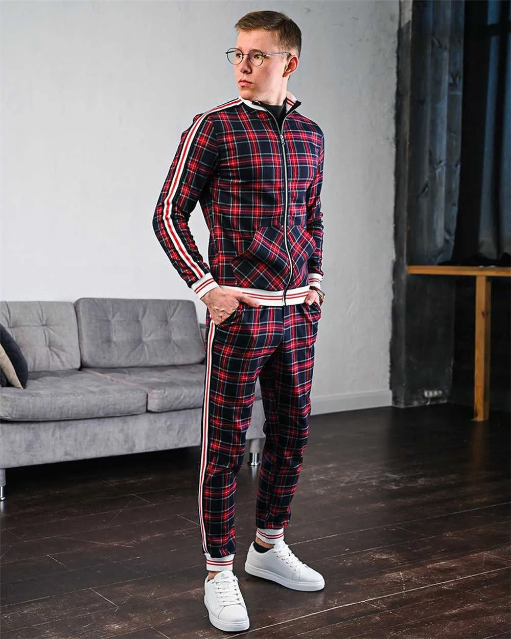 Plaid sweatsuit on sale