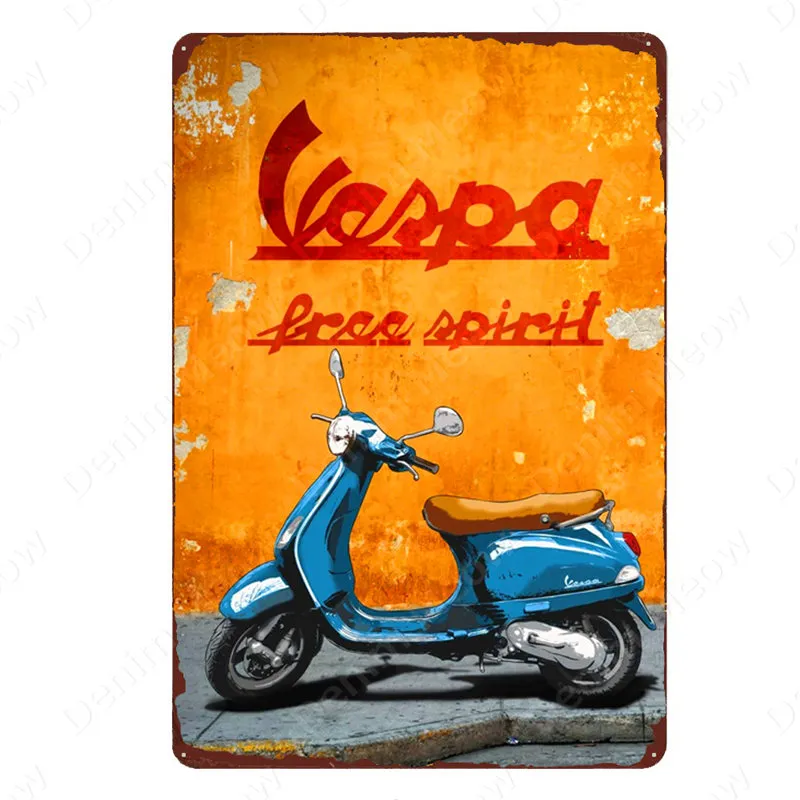 Vespa Retro Signs Car Motorcycles Metal Art Poster Bar Pub Garaż Dekoracja Ścienna Moto Clube Faro Vintage Home Decor N301V