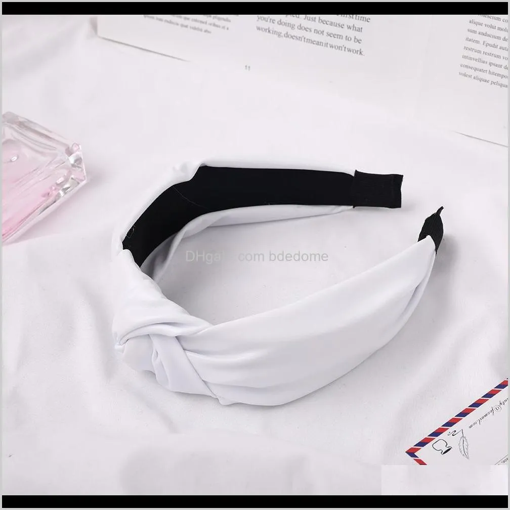 new bright color pu fabric middle knot headband european and american ins pure color wash hairpin knotted headband