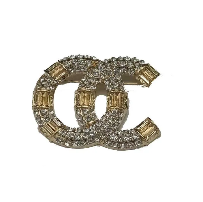 Marque Designer Double Lettre Broches Haute Qualité Incrustation Cristal Strass Chandail Costume Col Pin Mode Hommes Femmes Or Argent Broche Bijoux Accessoires