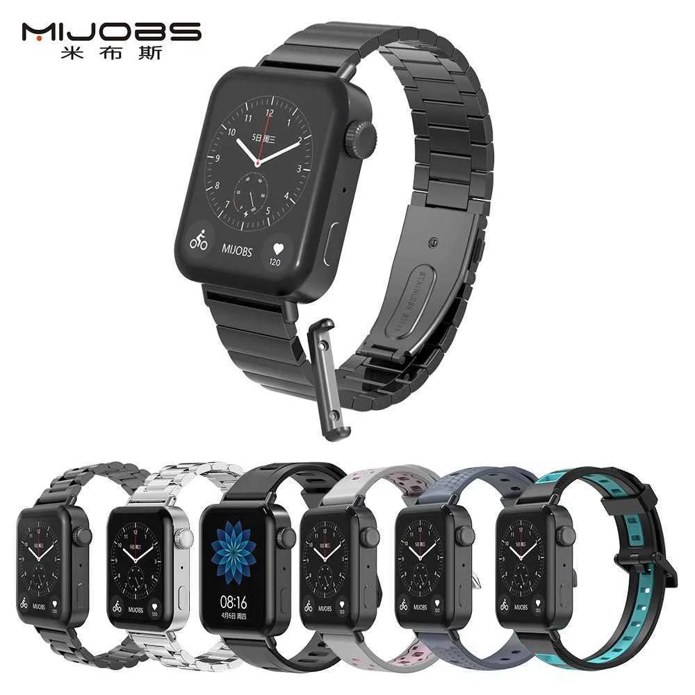for Xiaomi Mi Watch Metal Strap with Connector Leather Watch Band Bracelet Perfect Match Silicone Replacement Accessories H0915