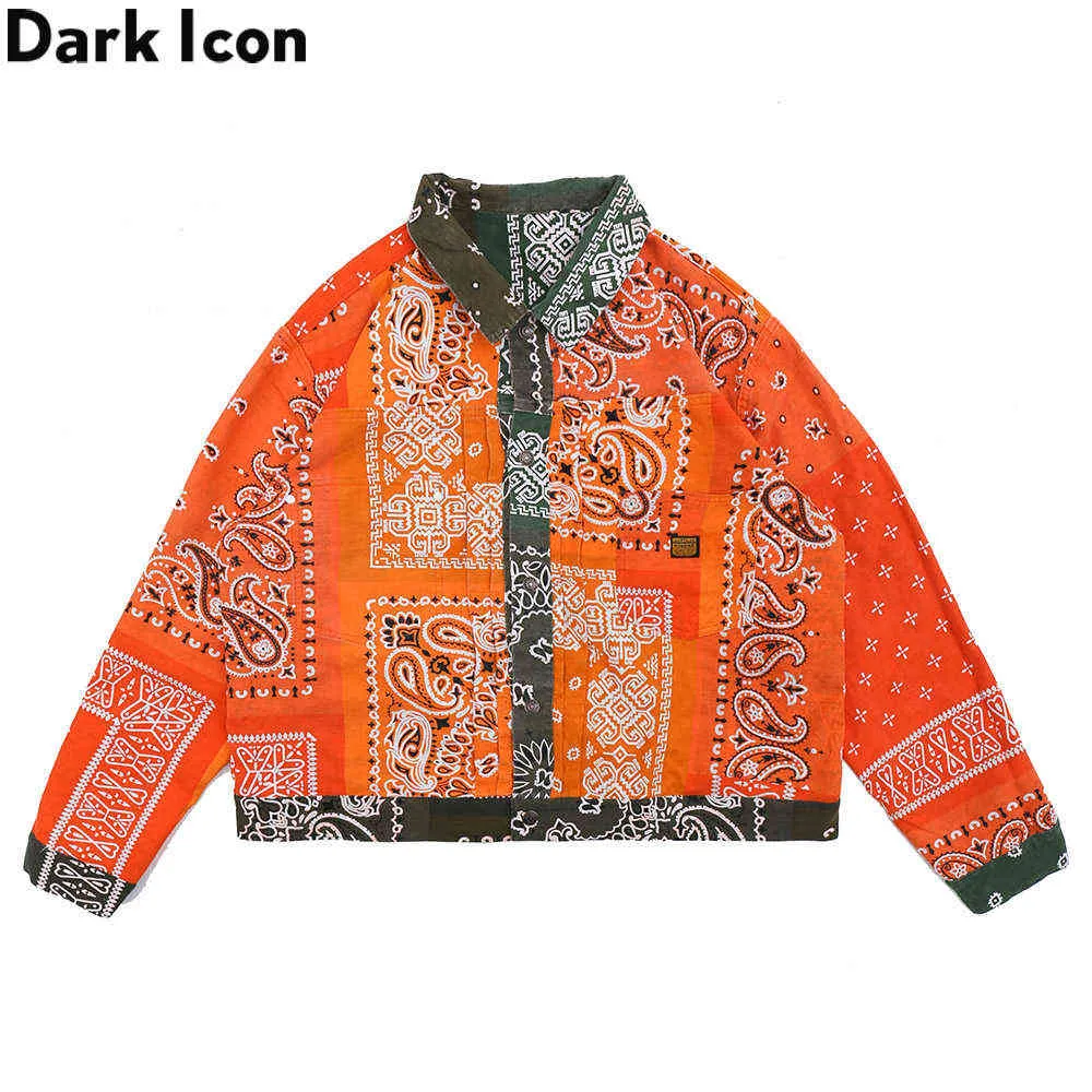 Bandana Patchwork Durable Wearing Jackets Men Women Turn-down Collar Men's Jackets 210603