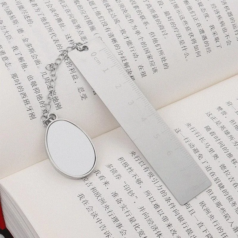 Sublimation Ruler Bookmarks Favor Double-sided DIY Blank Oval Pendant Bookmark Flat Chain Keychain Graduation Gift