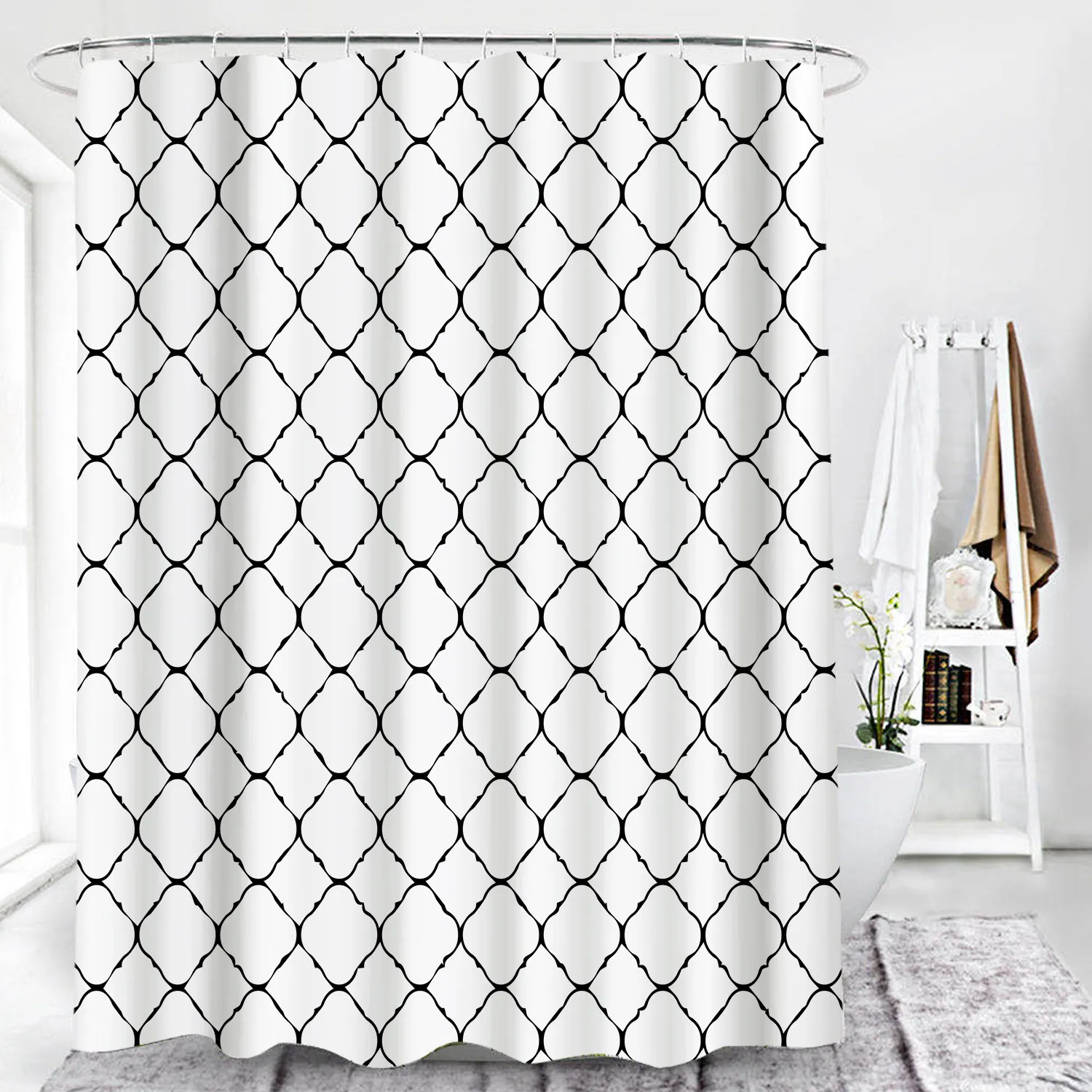Black And White Geometric Shower Curtain Home Bathroom Decor Curtains Waterproof Fabric With Hook