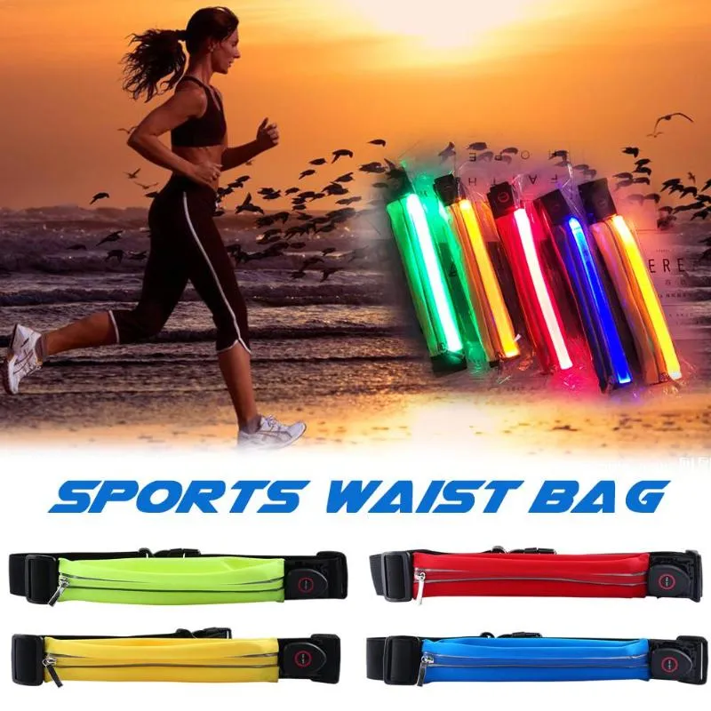 Outdoor Bags Led Luminous Waterproof Sports Pockets Night Running Elastic Reflective Waist Safety Bag Belt