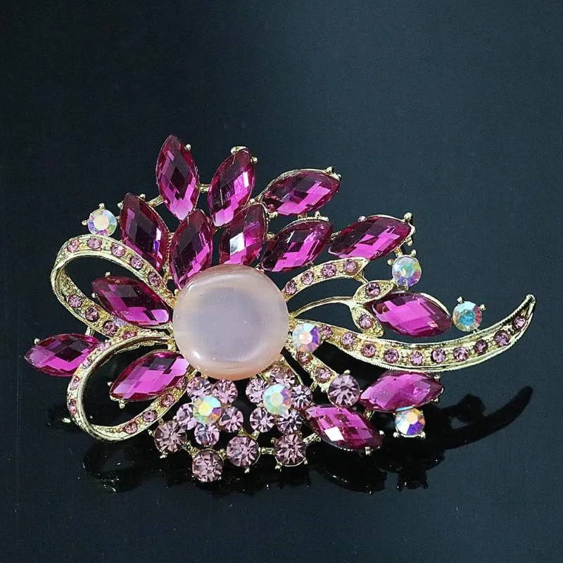 Pins, Brooches Fashion Large Flower For Women 8 Colors Crystal Party Wedding Clothes Accessory Gold-color Pins Jewelry B1234