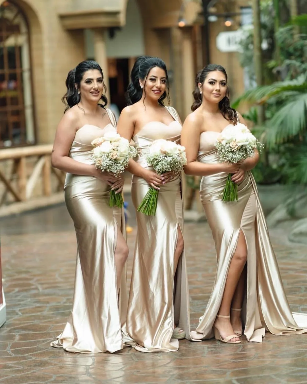 gold satin bridesmaid dresses