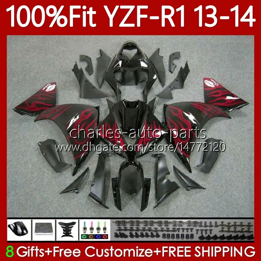 Kit de carénage OEM pour Yamaha YZF-R1 YZF R 1 YZF1000 2013-2014 Carrosserie MOTO 97No.101 1000CC YZF R1 Flammes rouges 1000 CC YZFR1 13 14 YZF-1000 2013 2014 Corps de moulage par injection