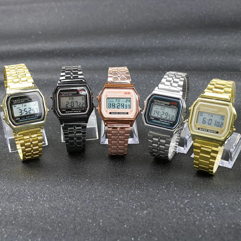 Retro Style Mens Digital Silver Watch With Rose Gold And Silver 