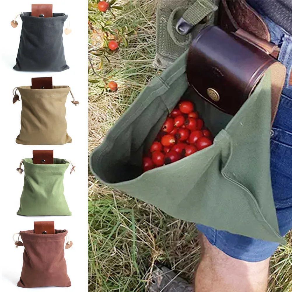 Leder- und Canvas-Bushcraft-Tasche, Canvas-Futtertasche zum Wandern, Camping, Schätze, Muscheln, einfaches Umschlingen von Gürteltaschen