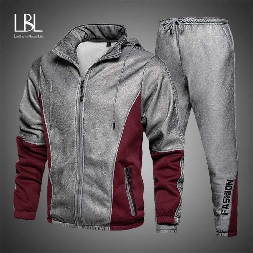 Erkek Hip Hop Eşofman Erkek Bahar Giyim 2 Parça Setleri Adam Streetwear Fermuar Jakiz ve Harem Pantolon + Sweatshirt Suits 211103