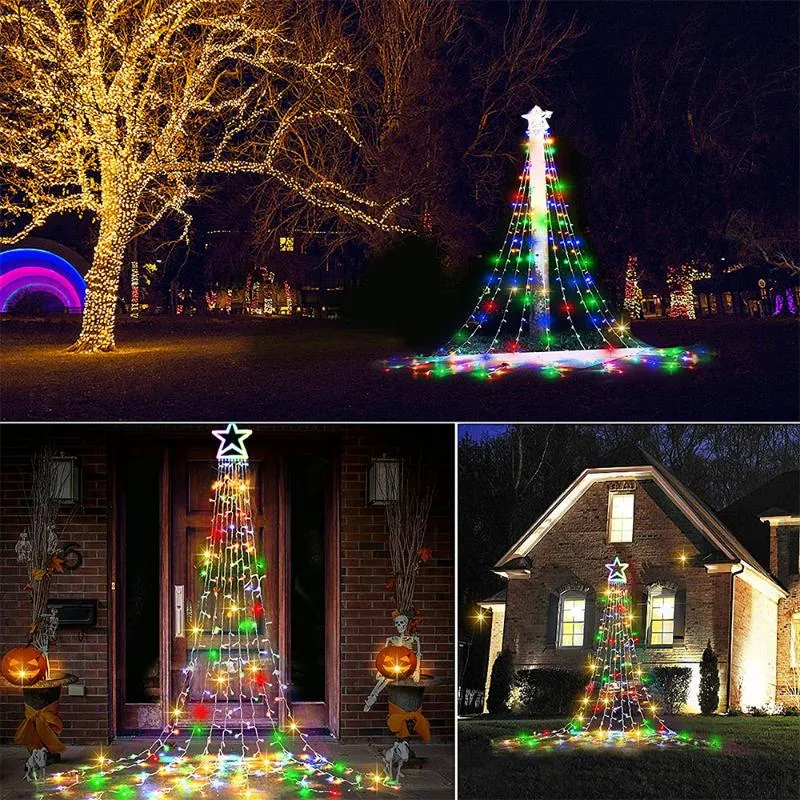 Saiten Weihnachtsbeleuchtung Outdoor LED wasserdichte Stern-Festoon-Licht 8 Arten von Erinnerungsbeleuchtung für Weihnachten Garten Hochzeits-Layout-Dekor