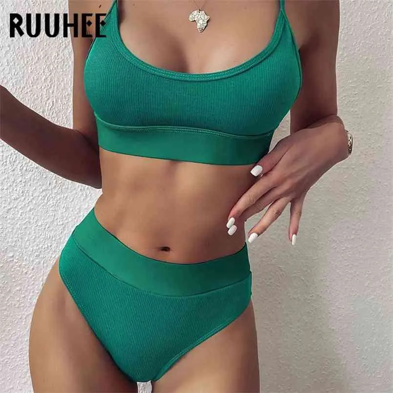 RUUHEE High Waist Bikini Set Patchwork Solid Push Up Bathing Suit