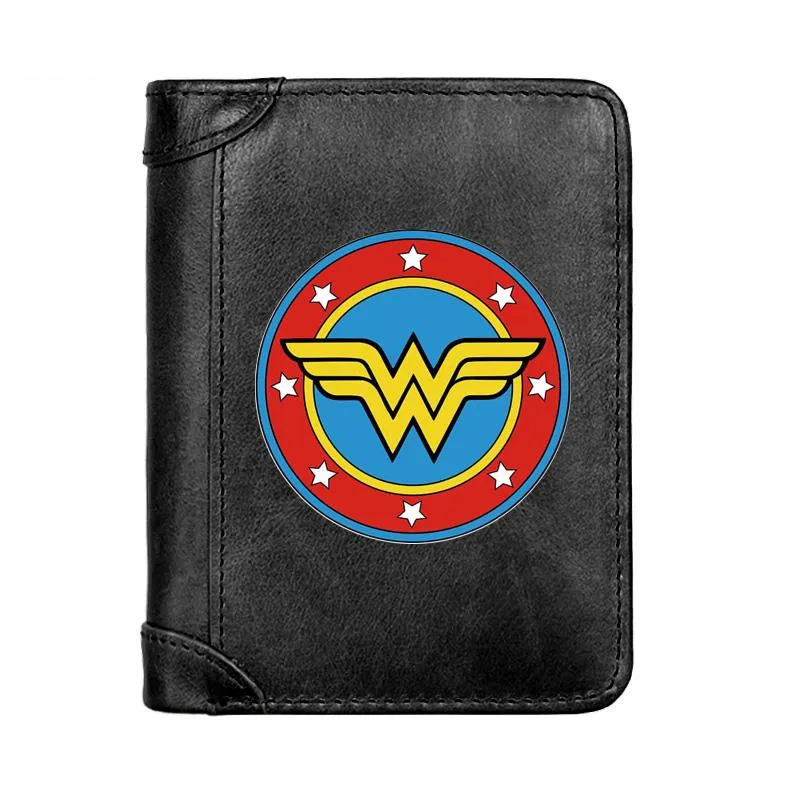 Wallets Luxury Genuine Leather Men Wallet Wonder Princess Symbol Pocket Slim Card Holder Male Short Purses Gifts High Quality