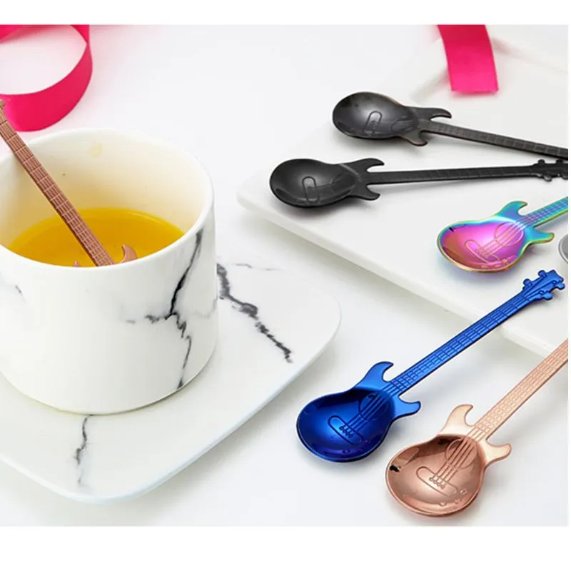 Spoons 304 Stainless Steel Coffee Spoon Ice Bar Music PUB Guitar Tea Flatware Drinking Tools