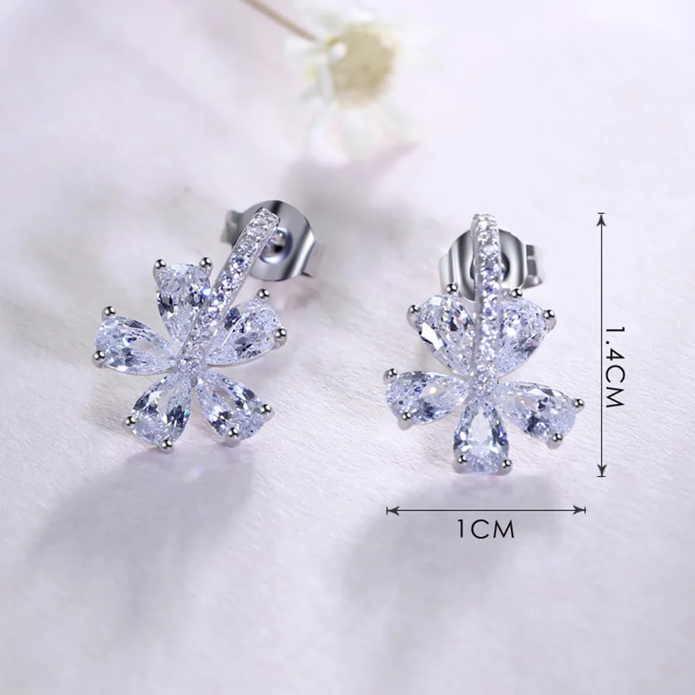 Boucles D'Oreilles Clous En Argent 925 - Fleur Avec Zircone Rouge Et Blanche - Neuf