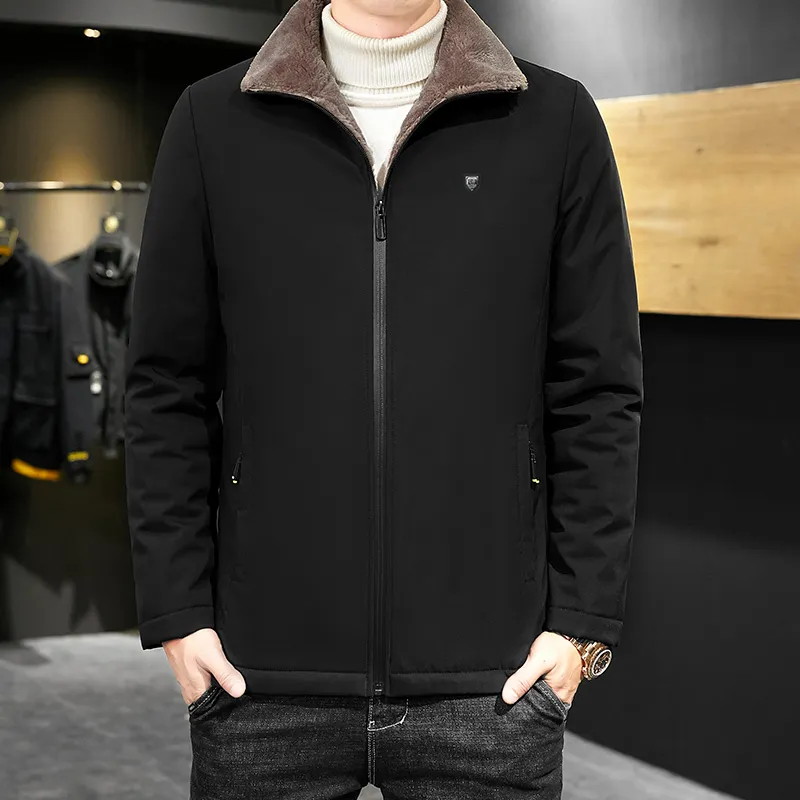 남성 망 따뜻한 파카 재킷 겨울 모피 칼라 윈드 브레이커 면화 패딩 두꺼운 검은 코트 캐주얼 가을 양털 재킷 남성 트렌드