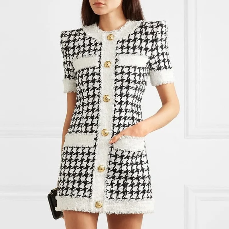 knee length dresses for ladies French Connection Women's Houndstooth Wool Mini Dress, Size 2, Brown main image 0