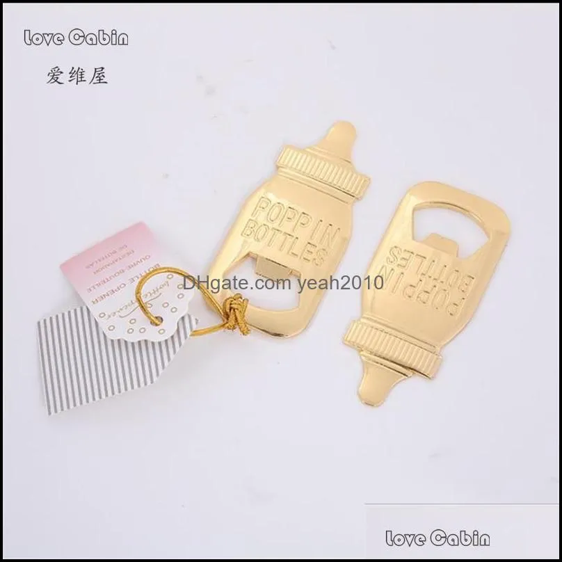 Party Favor Gold Nursing Bottle Shape Opener Wedding Supplies Baby Show Birthday Gifts 10pcs