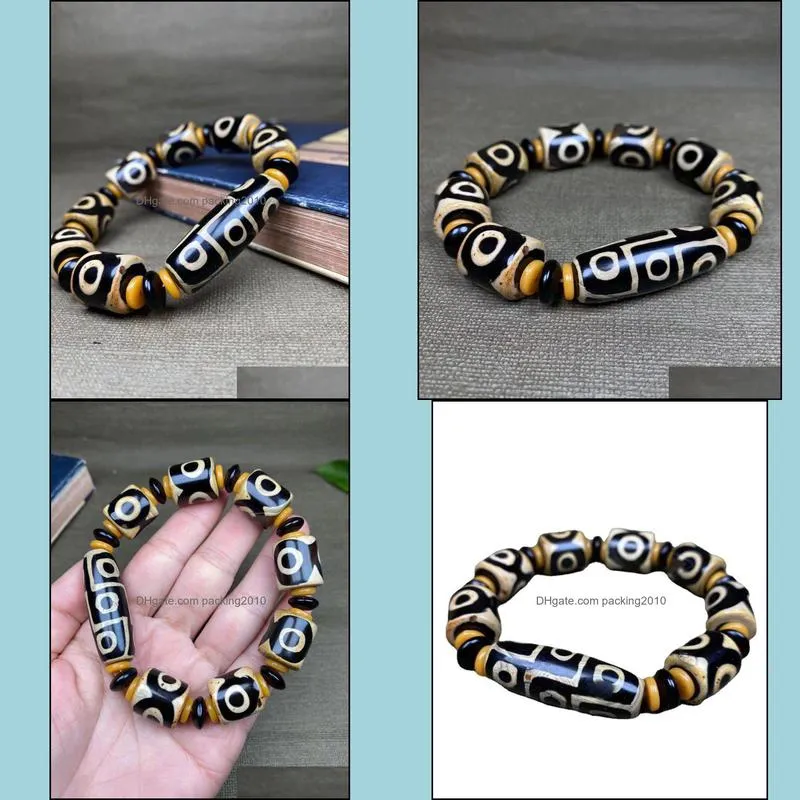 Factory Wholesale Agate Three-Eye Teeth Yellow Tibet Beads Beads Bracelet Mens Tibet Beads Agate Bracelet Wholesale Live Supply