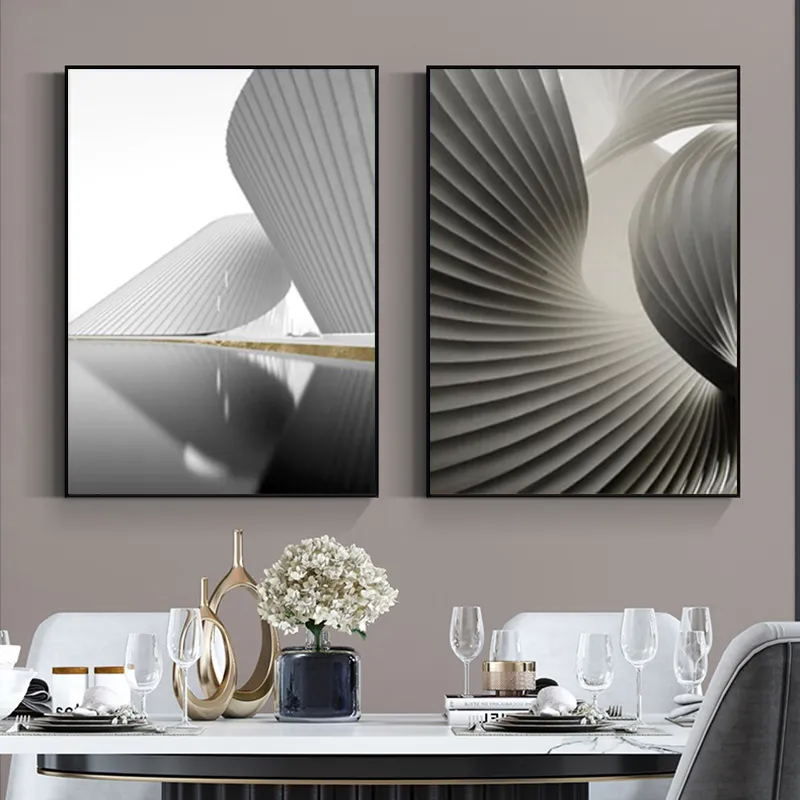抽象的な黒と白のキャンバス絵画ミニマリストライトの高級ポスターとプリント居間の装飾のための壁の写真