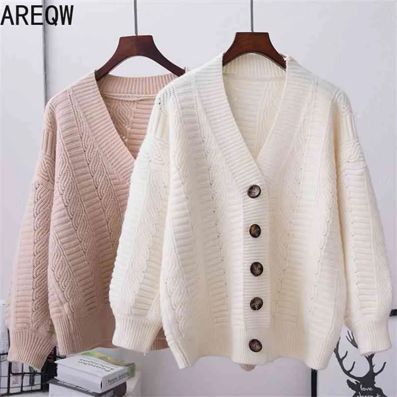 Odzież damska V-Neck Oversized Cardigans Sweter Koreańscy Kobiet Koreańczyka Białego Loose Duży Rozmiar Kartacji Knitting Tops 210918