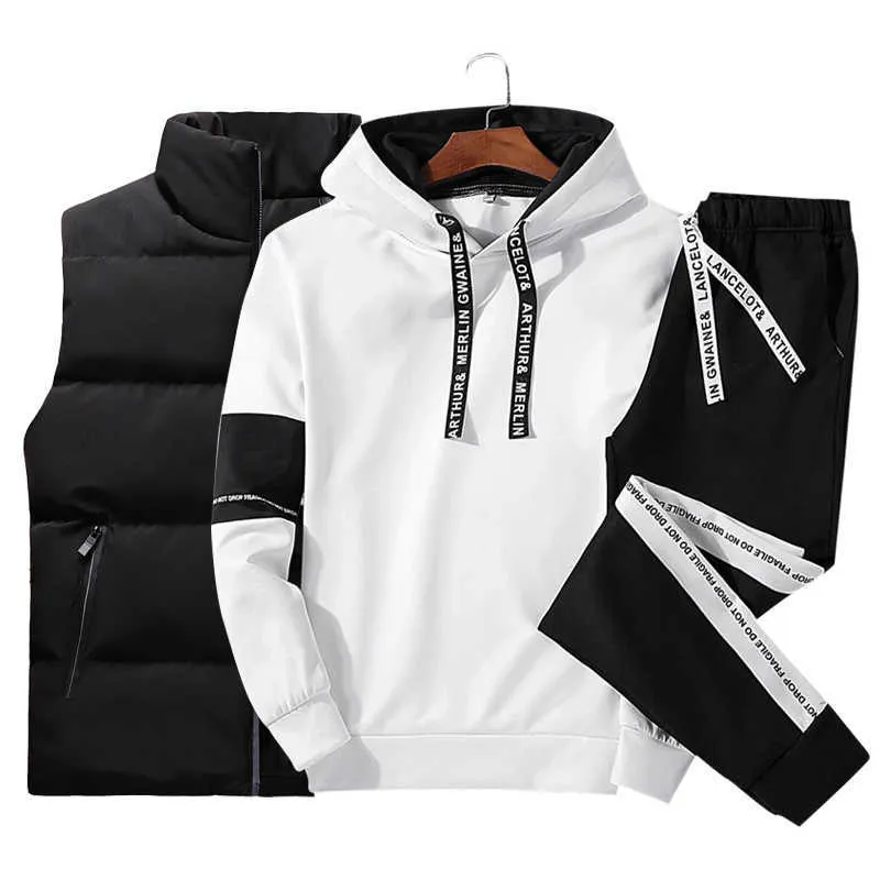 3 pc Jogger Sports Ternos Hoodies + Calças + Colete Conjunto Casual Tracksuit Men Moda Suor Terno Homens Outfit Set Romper Ropa de Hombre 2020 x0610