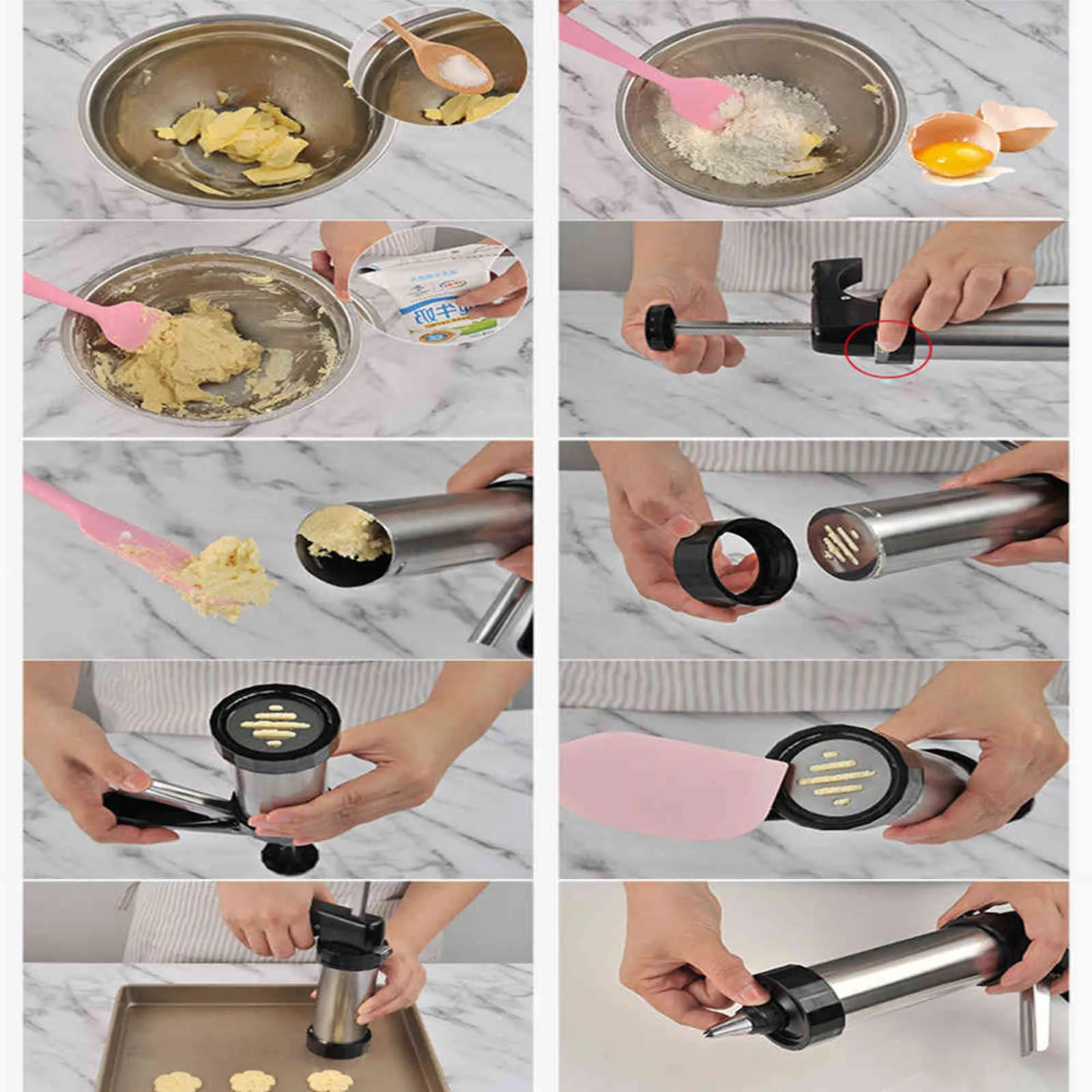 DIY Manual Cookie Press Maker Machine Gun,Stainless Steel Piping