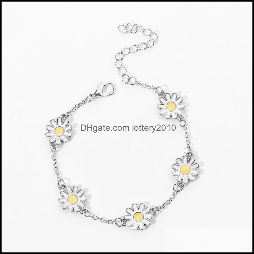 Fashion Silver Color Daisy Flower Bracelet Charms Enamel Sunflower Jewelry Woman Chain Link Bracelets Accessories Link,