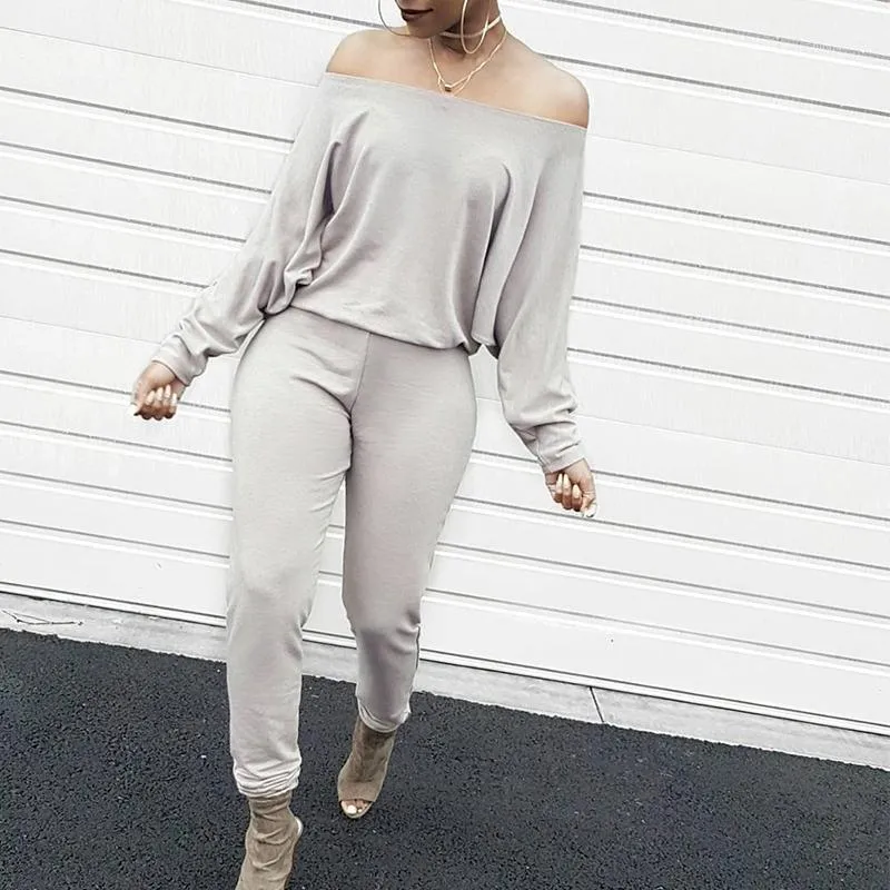 Damen -Jumpsuits Rompers Women Mode Fashwing -Ärmel Elegant Slash Neck vom Shouler Volle lange und weibliche Overalls