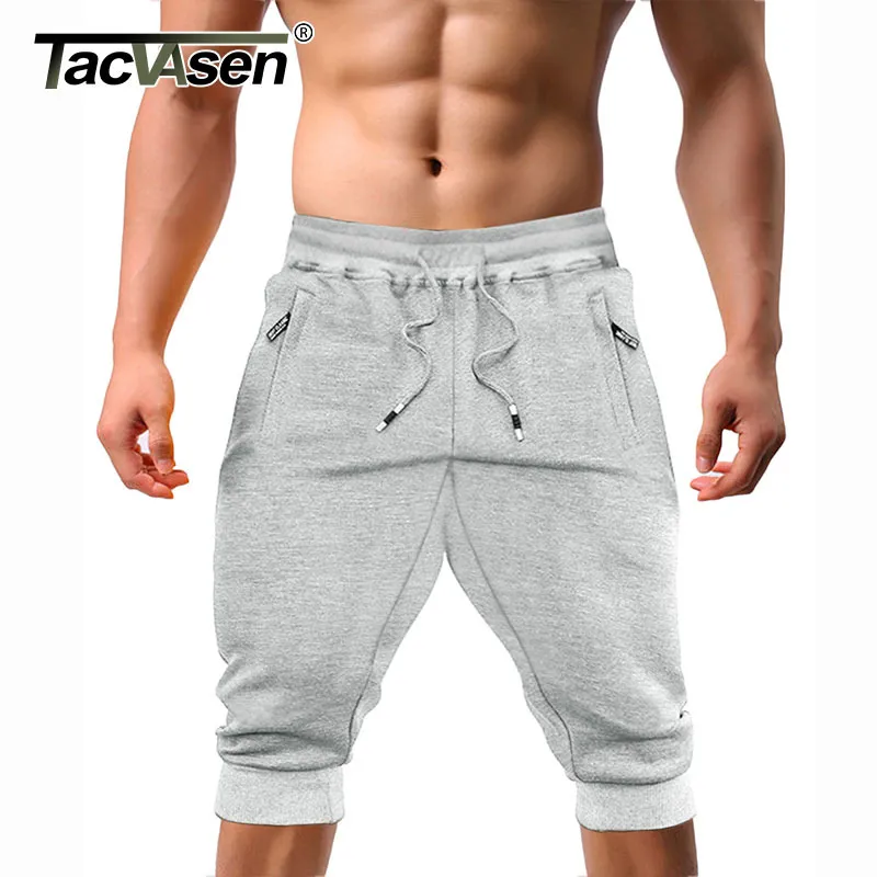 TACVASEN Casual Shorts 3/4 Jogger Capri Pants Men's Breathable Below Knee Outdoor Sports Gym Fitness with Zipper Pockets