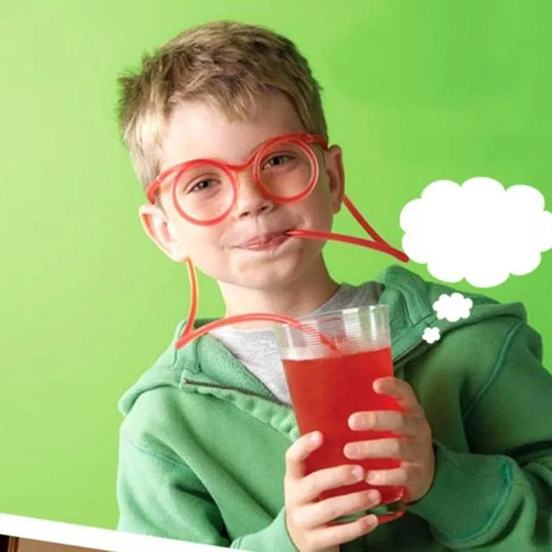 Gratulationskort roliga mjuka glasögon halm unik flexibel dricksrör barn festtillbehör