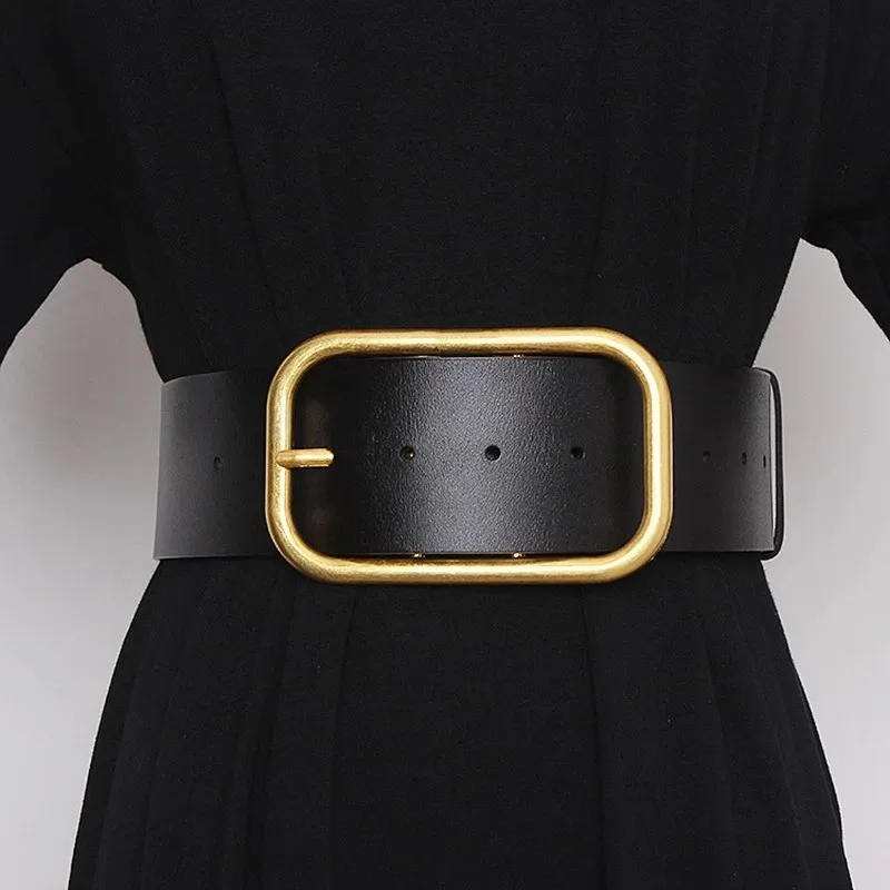 Designer Leather Belt For Women 7cm/70mm Wide, Black Waistband With Big  Gold No Buckle Belt Womens, Classic And Casual Style, Pearl Accents 2022  Collection From Designersupermarket, $5.67