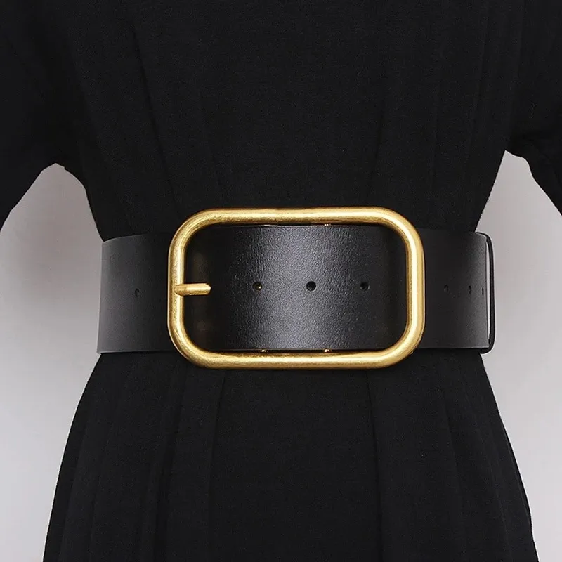 Designer Leather Belt For Women 7cm 70mm Wide Black Waistband With Big Gold No Buckle Belt Womens Classic And Casual Style Pearl Accents 2022 Collection From Designersupermarket 22.02 DHgate.Com