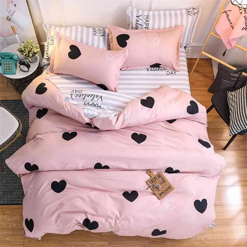 Estilo de amor rosa clássico casa conjunto de cama de edredão capa de edredão fronha liso cama cama rainha rei único tamanho 210706